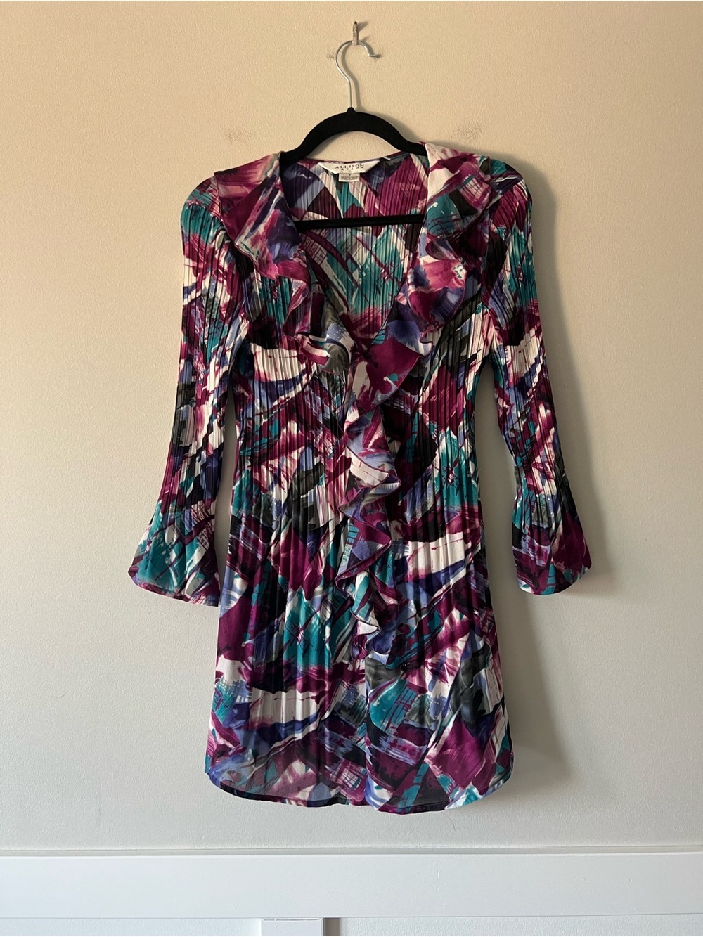 Allison Taylor Abstract Print Ruffle Front Pleated Tunic Blouse Size Small